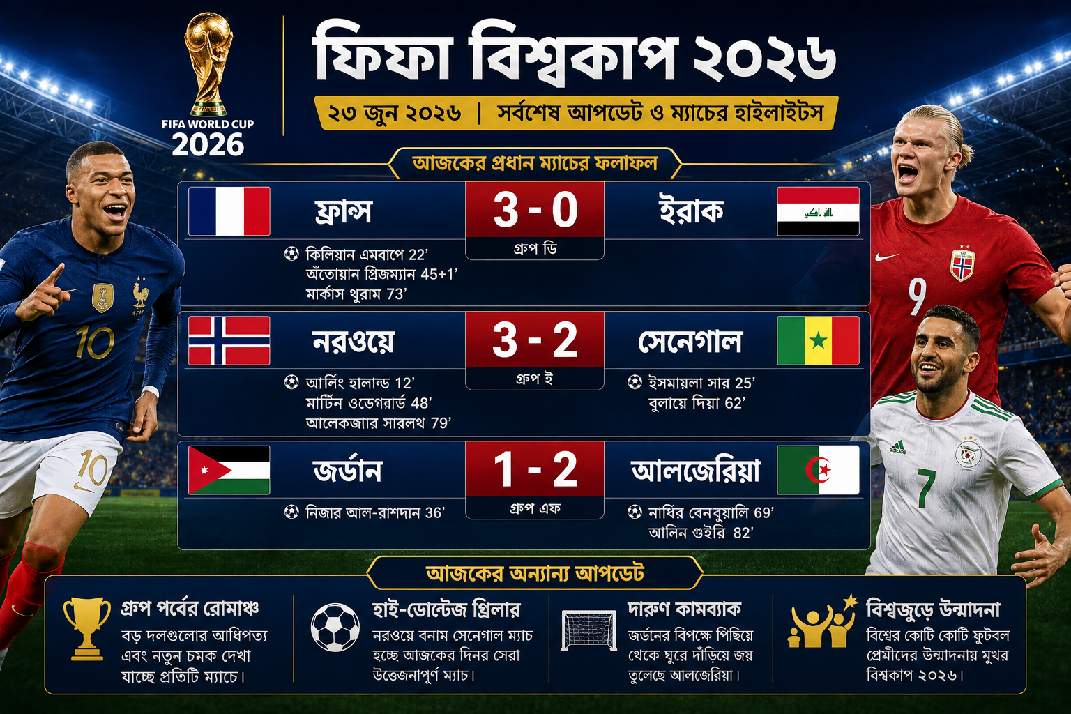 ২০২৬ ফিফা বিশ্বকাপ: ২৩ জুনের সর্বশেষ খবরের আপডেট এবং ম্যাচের হাইলাইটস